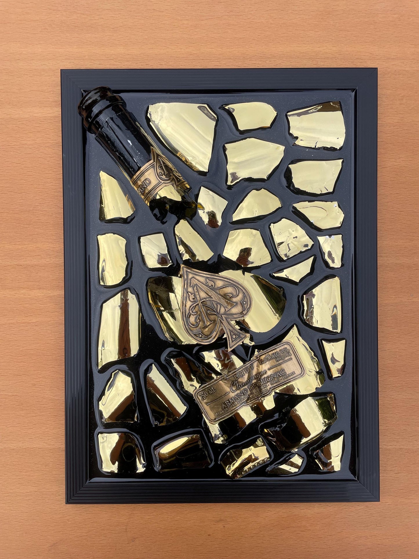 Brignac Champagne Bottle Art Gold Tone Epoxy Resin Decor Broken Bottle Resin Art