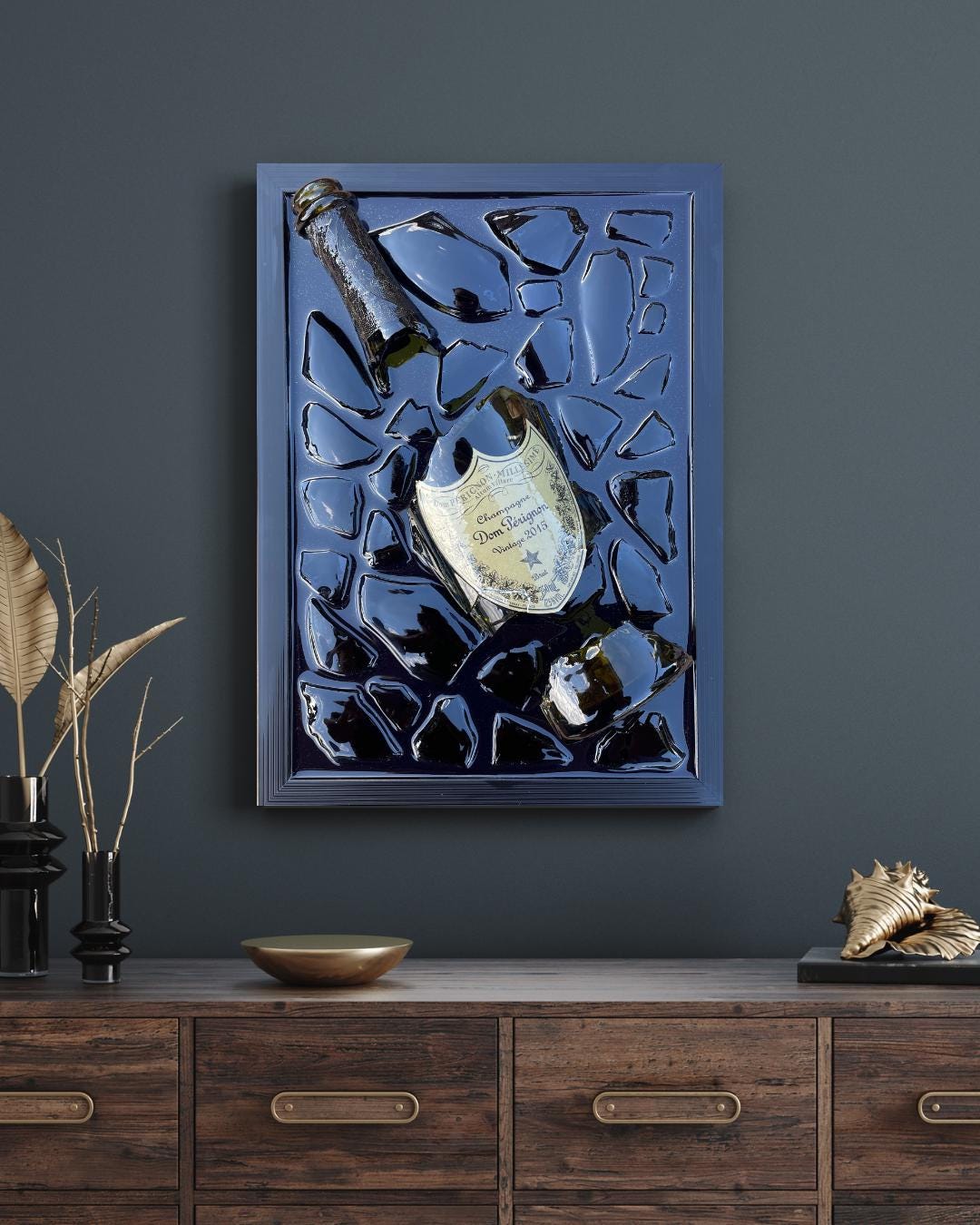 Luxury Epoxy Artwork | Champagne Art | Broken Bottle Art | Pérignon Decor | Resin Art | Gift For Him
