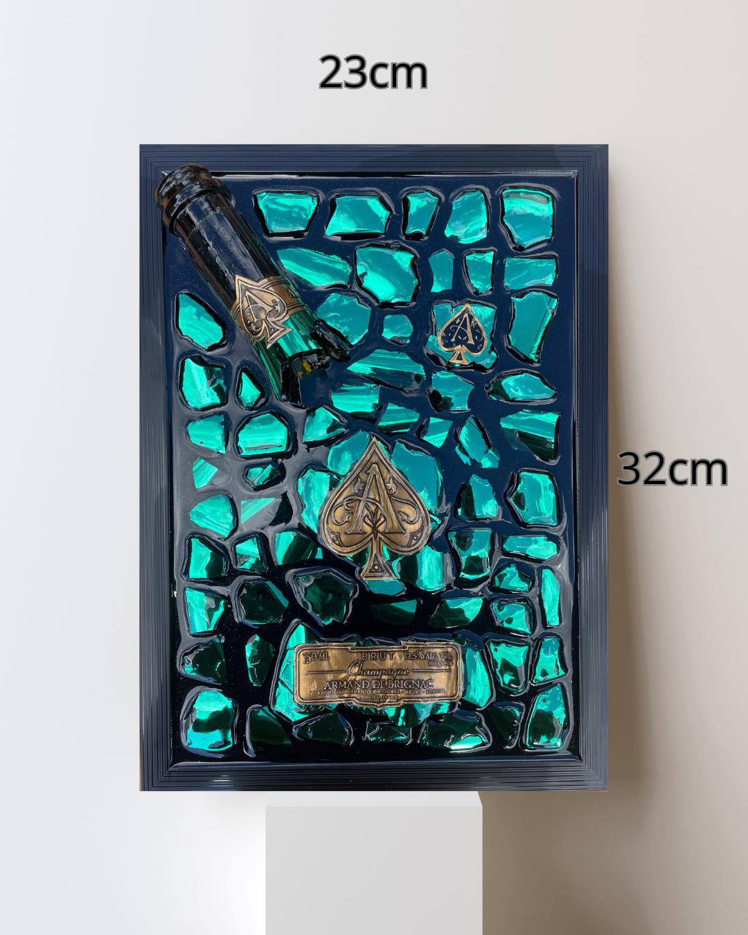 Brignac Green Broken Bottle Art | Epoxy Resin Art | Broken Glass Art | Unique Gift For Him | Home Decor