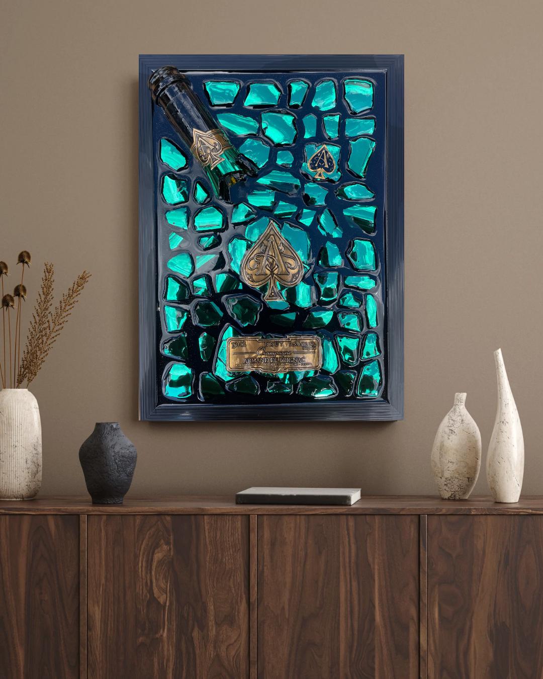 Brignac Green Broken Bottle Art | Epoxy Resin Art | Broken Glass Art | Unique Gift For Him | Home Decor
