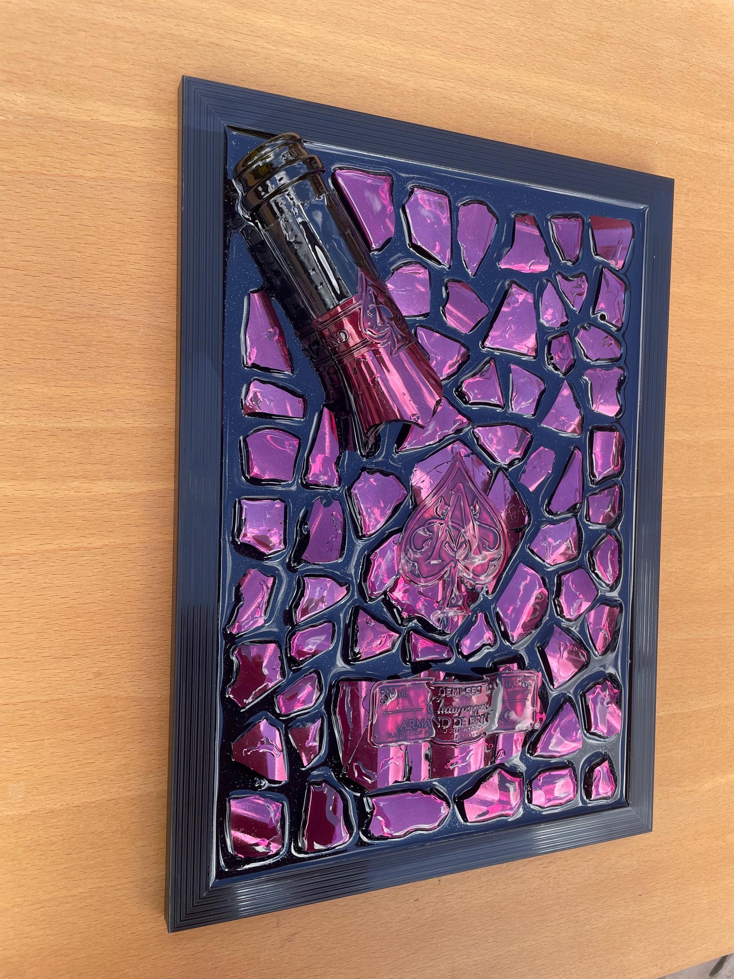 Broken Bottle Art Pink Brignac Champagne Bottle Resin Artwork Epoxy Resin Epoxy Painting Resinart