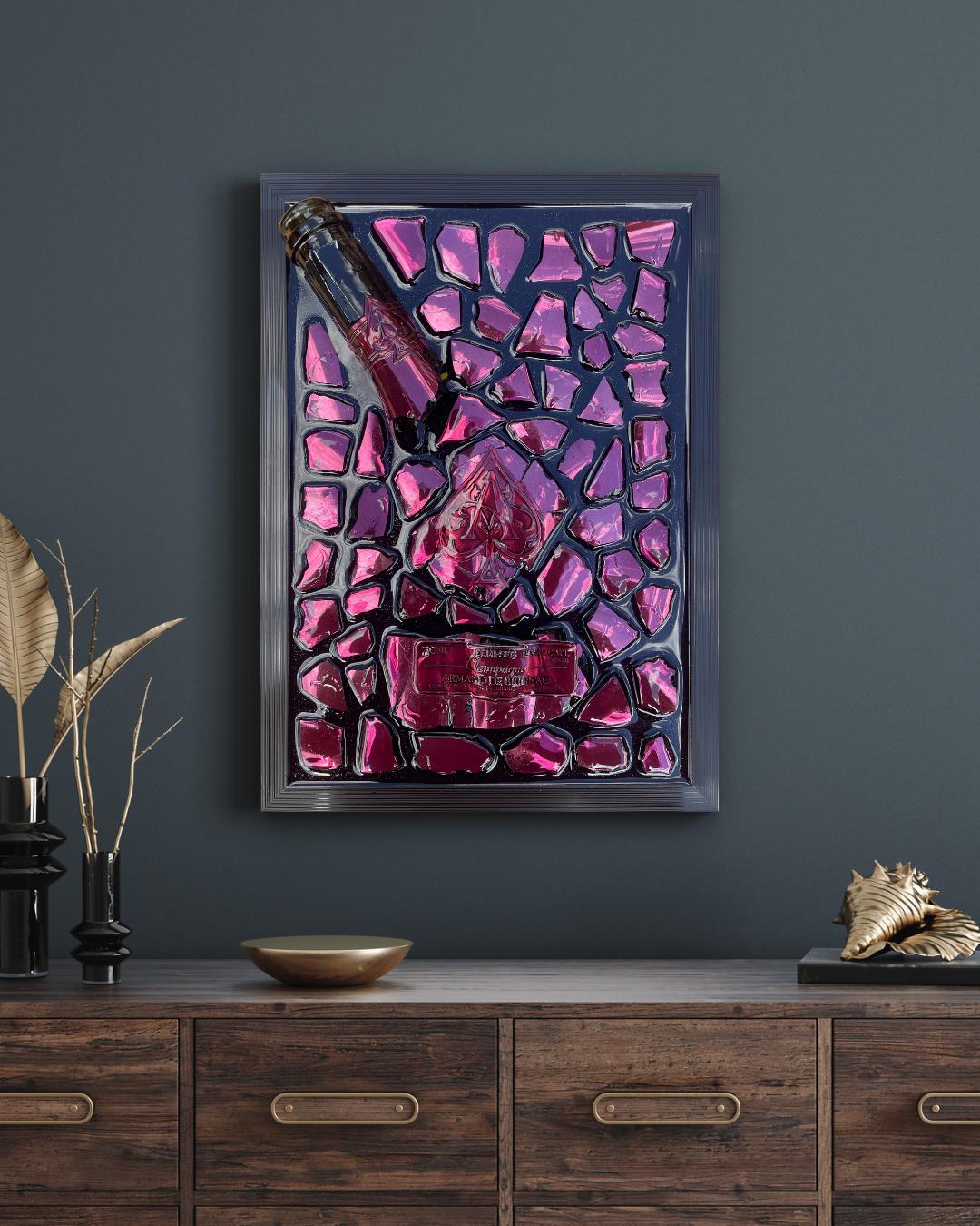 Brignac Champagne Resin Art | Pink Broken Bottle Art | Epoxy Sculpture | Broken Glass Art Gift | Gift for Him