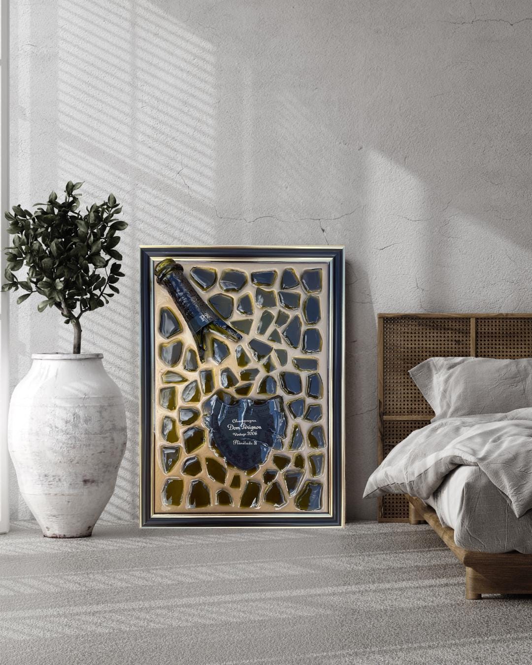 Broken Bottle Art Perignon P2 2006 Gold Epoxy Resin Painting Resinart Home Decor Unique Art Piece