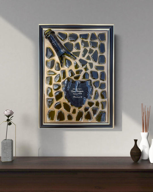 Broken Bottle Art Perignon P2 2006 Gold Epoxy Resin Painting Resinart Home Decor Unique Art Piece