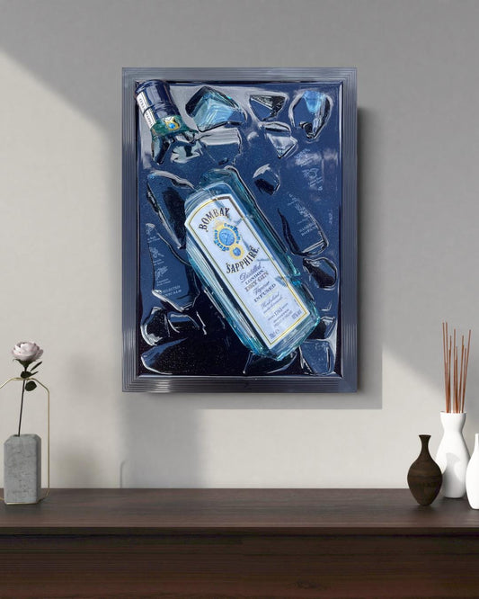 Broken Bottle Art Bombay GIN  Unique Wall Decor  Recycled Glass Art  Bar Wall Decor Distillery Art Home Bar Accent