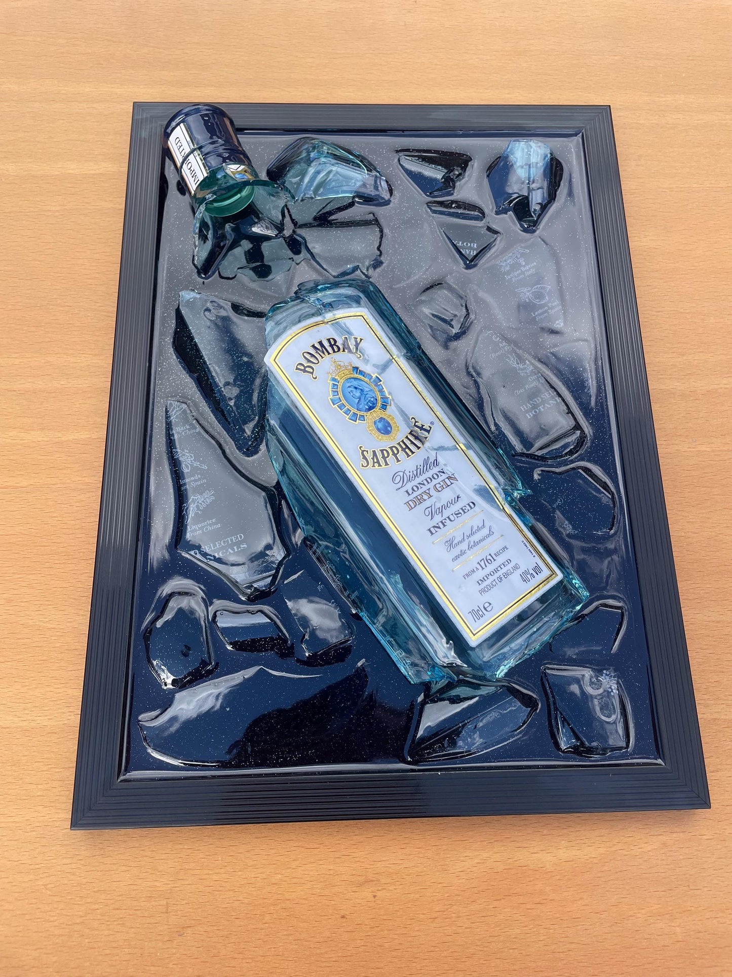 Bombay Gin Bottle Art | Unique Bar Wall Decor | Broken Bottle Art | Epoxy Resin Art | Gift for Him | Home Bar Decor
