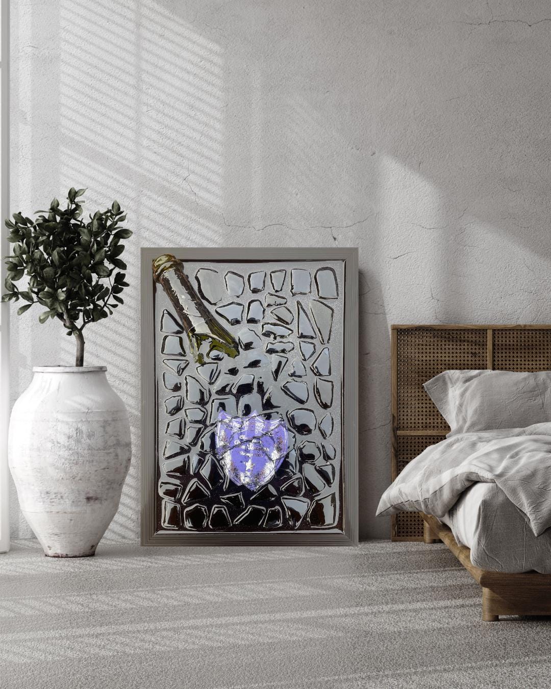 Luxury Epoxy Resin Art | Broken Bottle Art | Champagne Bottle | Pérignon Light Purple | Gift for Him | Broken Glass Art