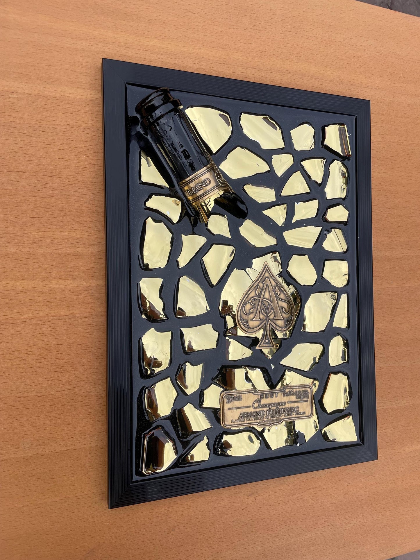 Luxury Epoxy Broken Bottle | Brignac Champagne Art | Gold Tones Resin | Broken Glass | Gift for Him | Unique Decor