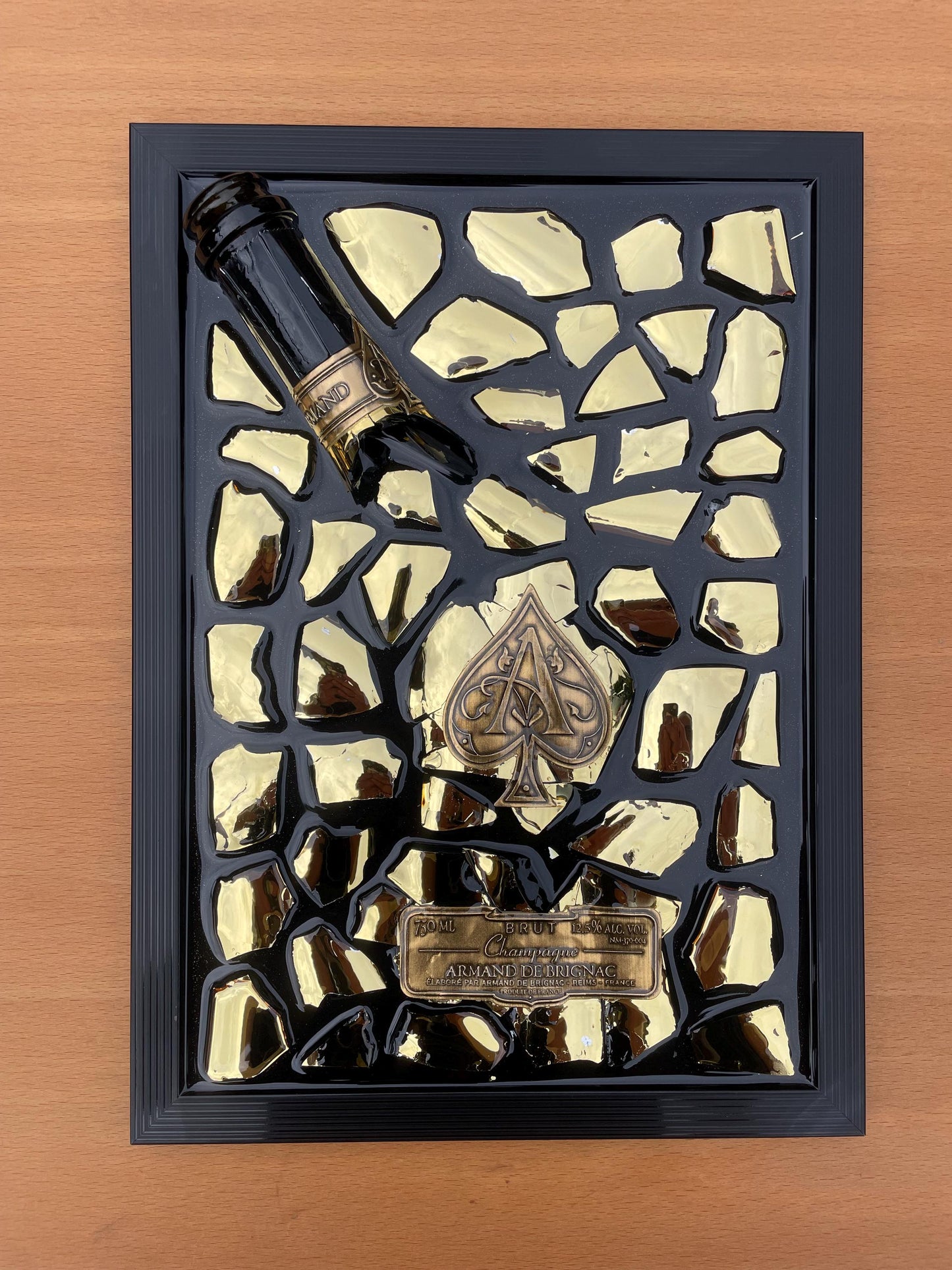 Luxury Epoxy Broken Bottle | Brignac Champagne Art | Gold Tones Resin | Broken Glass | Gift for Him | Unique Decor