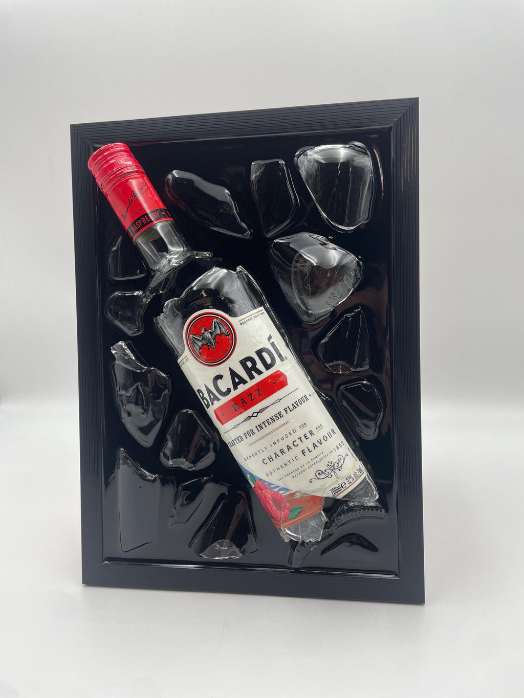 Bacardi Razz Broken Bottle Art