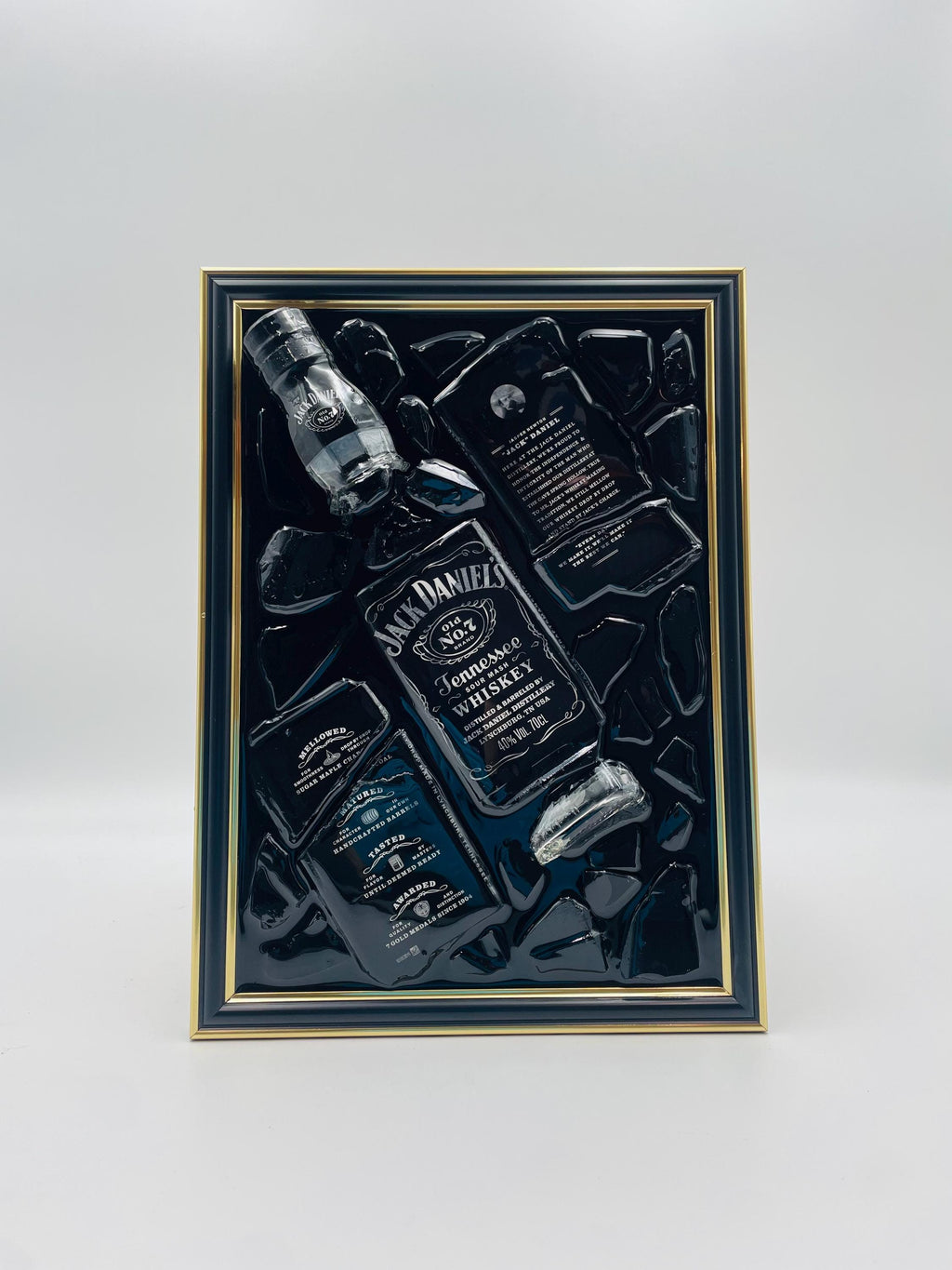 Jack Daniels Gold Frame Broken Bottle Art