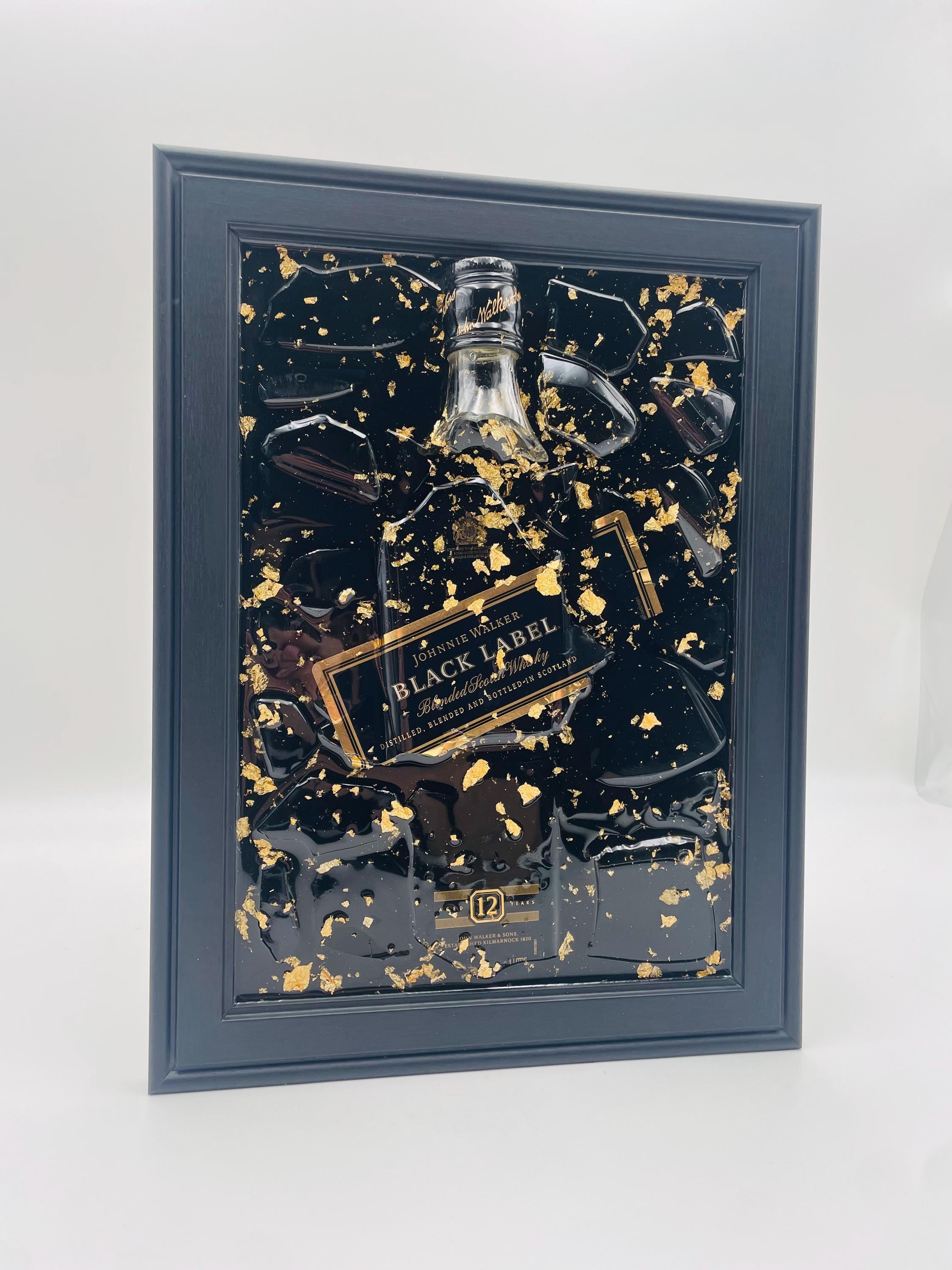 Johnnie Walker  Black Label Gold Broken Bottle Art