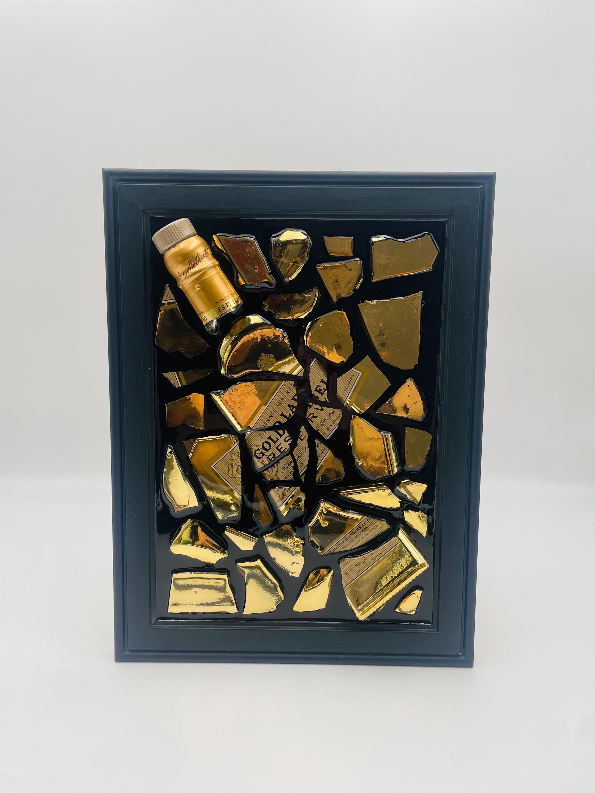 Johnnie Walker Broken Bottle Art Gold Reserve label Epoxy Resin Home Decor