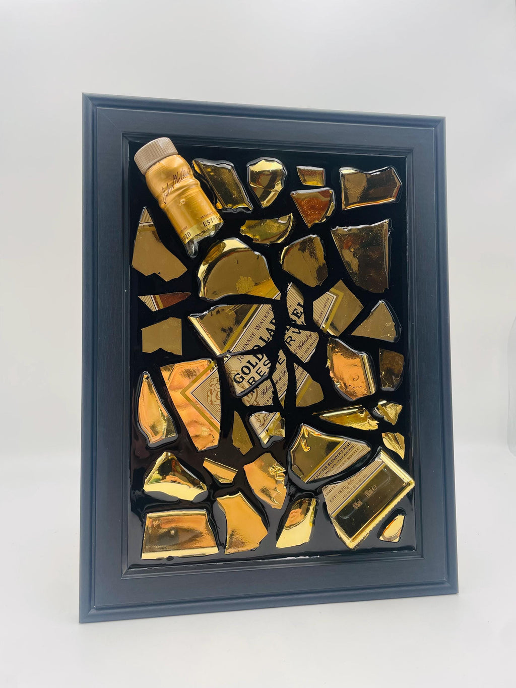 Johnnie Walker Broken Bottle Art Gold Reserve label Epoxy Resin Home Decor