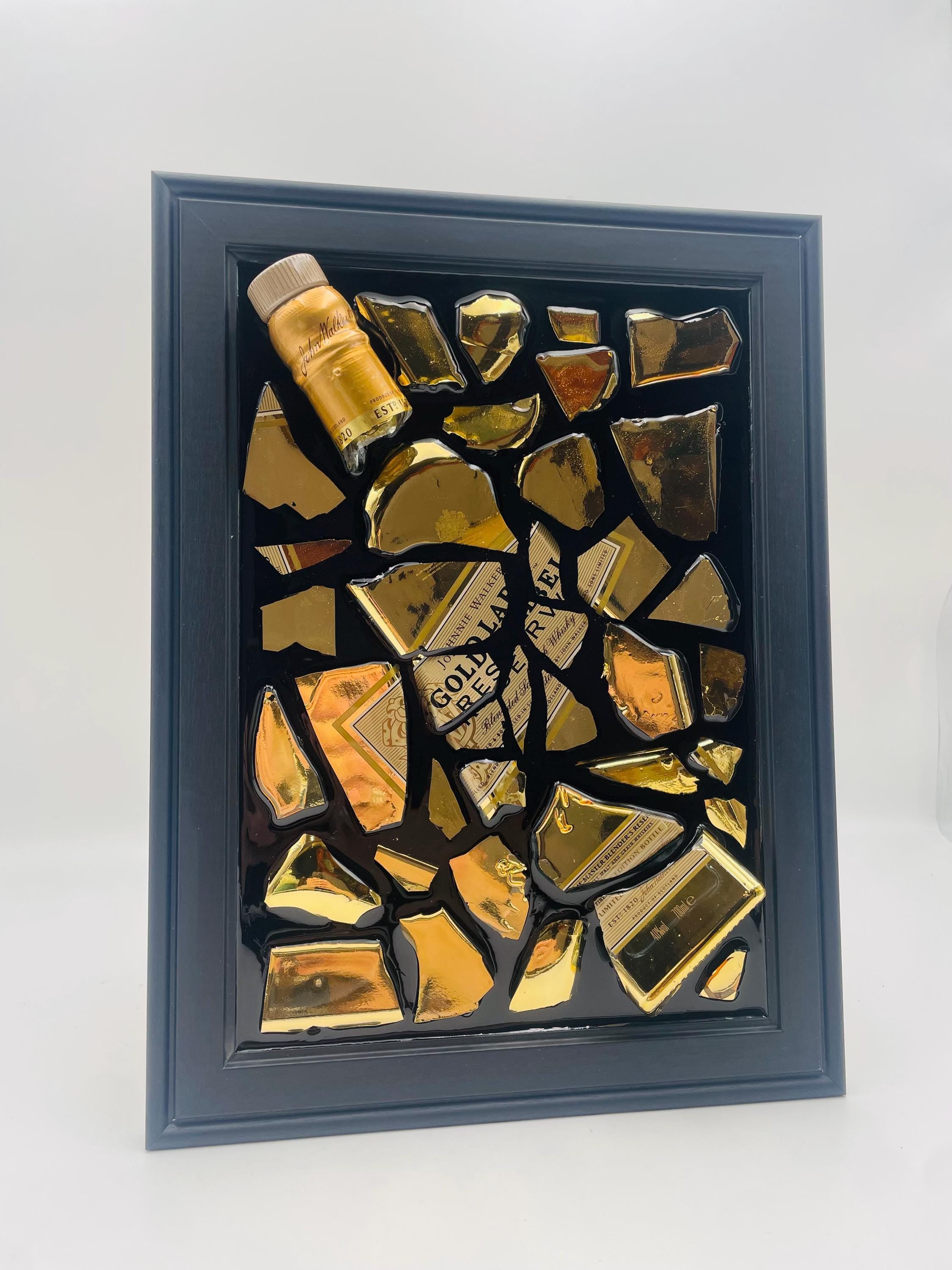Johnnie Walker Broken Bottle Art Gold Reserve label Epoxy Resin Home Decor