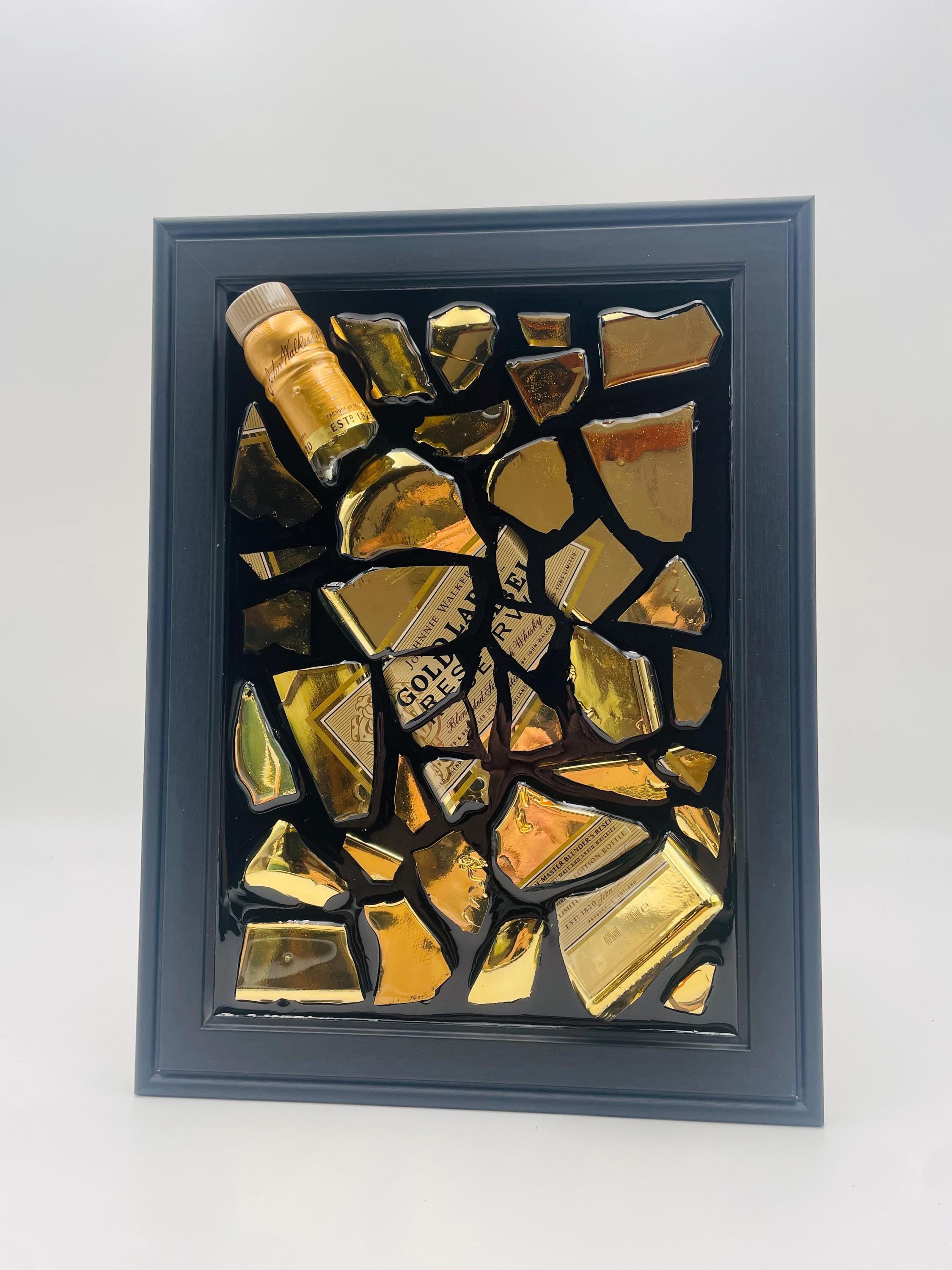 Johnnie Walker Broken Bottle Art Gold Reserve label Epoxy Resin Home Decor