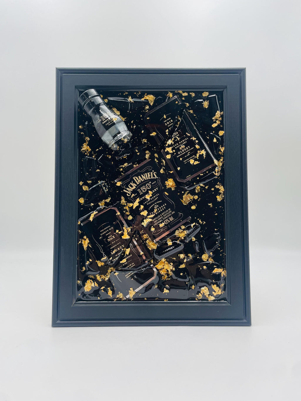 Jack Daniels 150 Year Anniversary Gold Broken Bottle Art