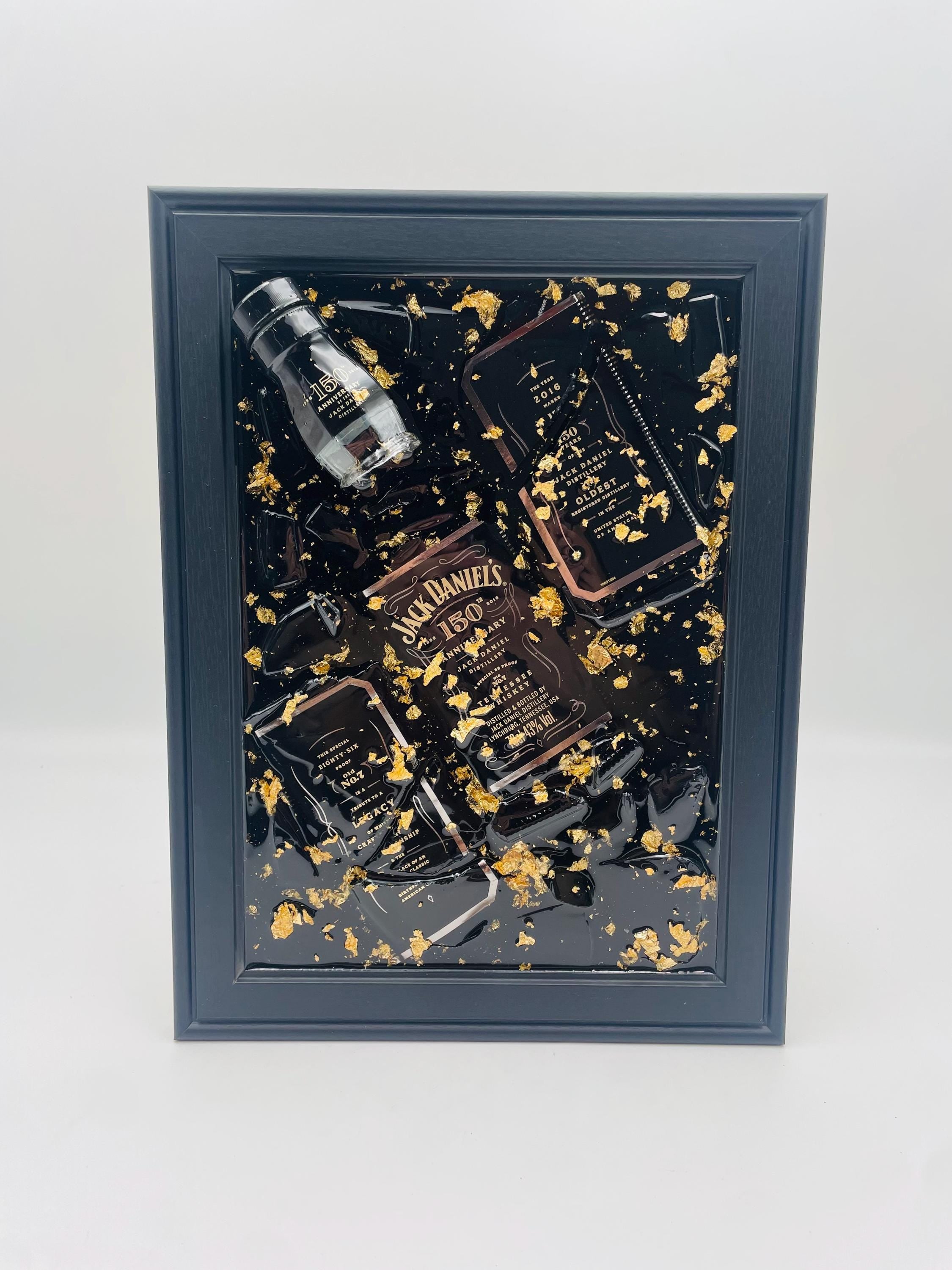 Jack Daniels 150 Year Anniversary Gold Broken Bottle Art