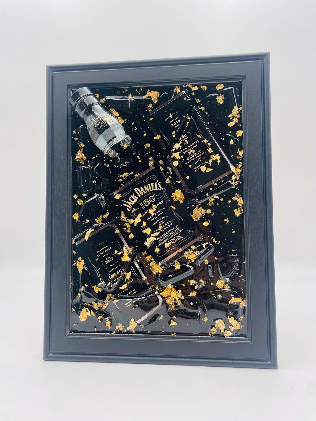 Jack Daniels 150 Year Anniversary Gold Broken Bottle Art
