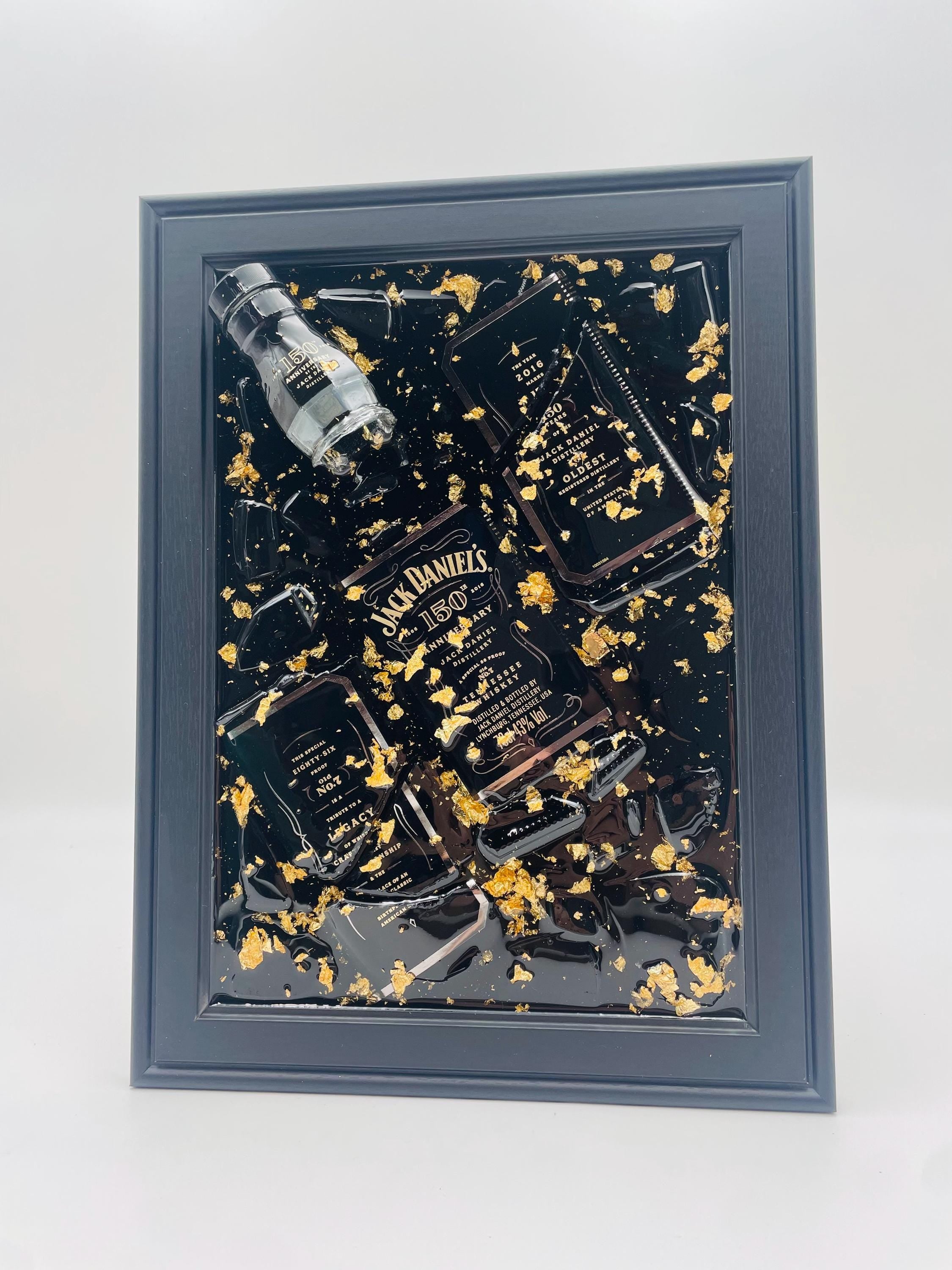 Jack Daniels 150 Year Anniversary Gold Broken Bottle Art