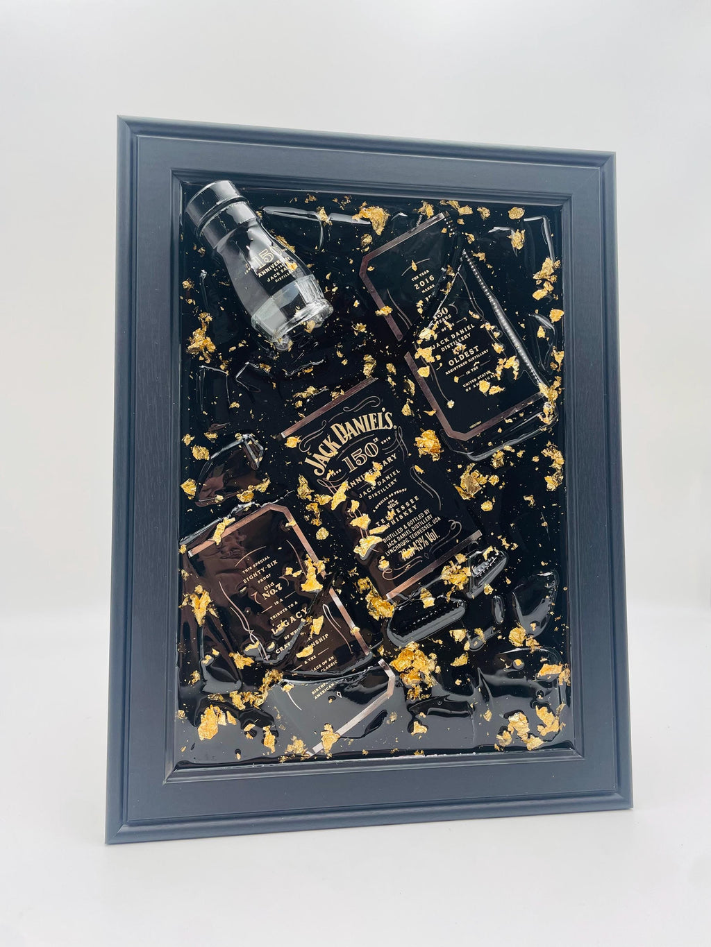 Jack Daniels 150 Year Anniversary Gold Broken Bottle Art