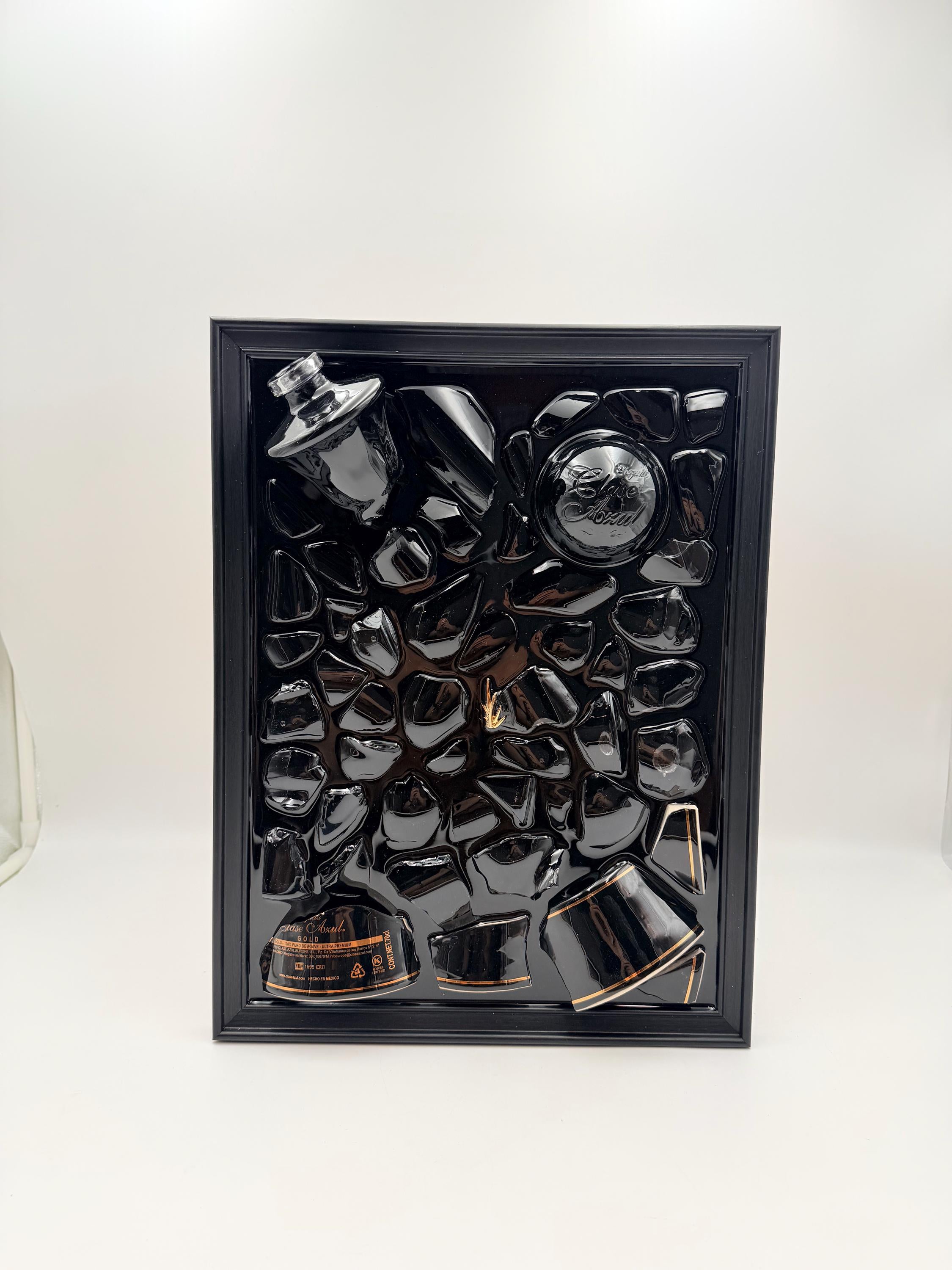 Clase Azul Black Gold Broken Bottle Art Epoxy Wall Decor
