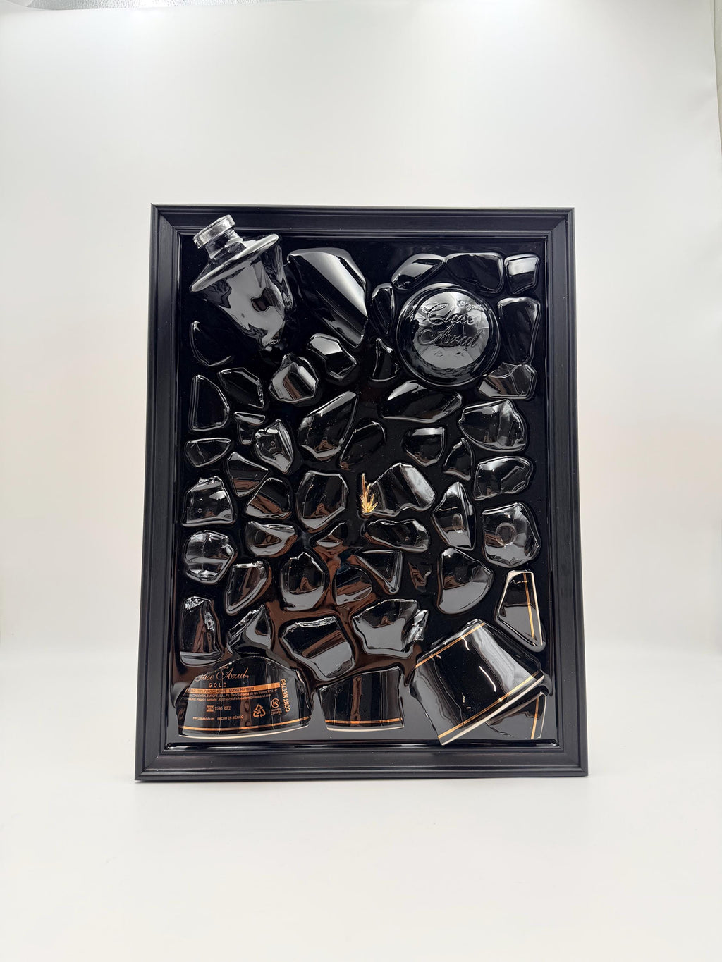 Clase Azul Black Gold Broken Bottle Art Epoxy Wall Decor