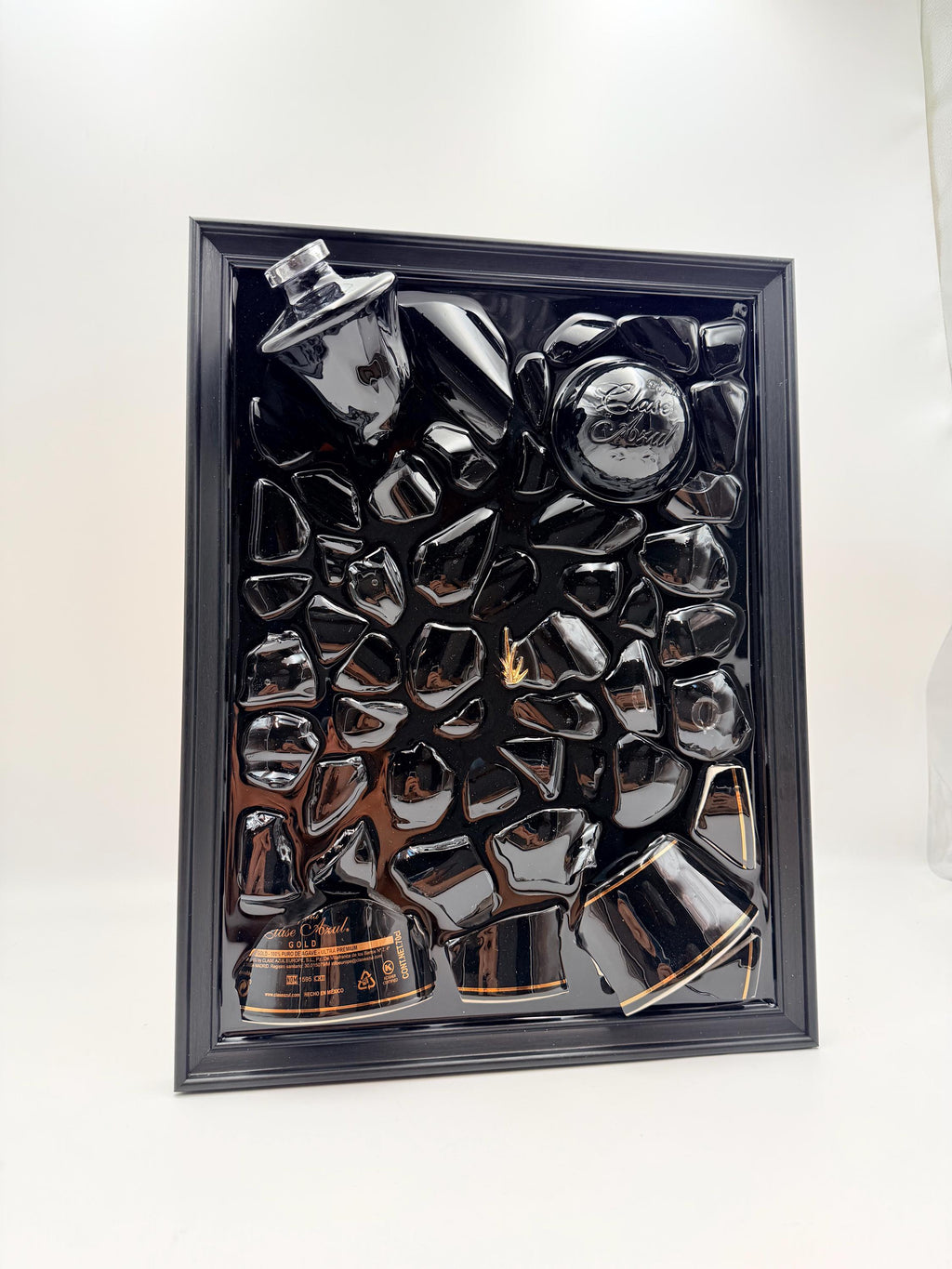 Clase Azul Black Gold Broken Bottle Art Epoxy Wall Decor