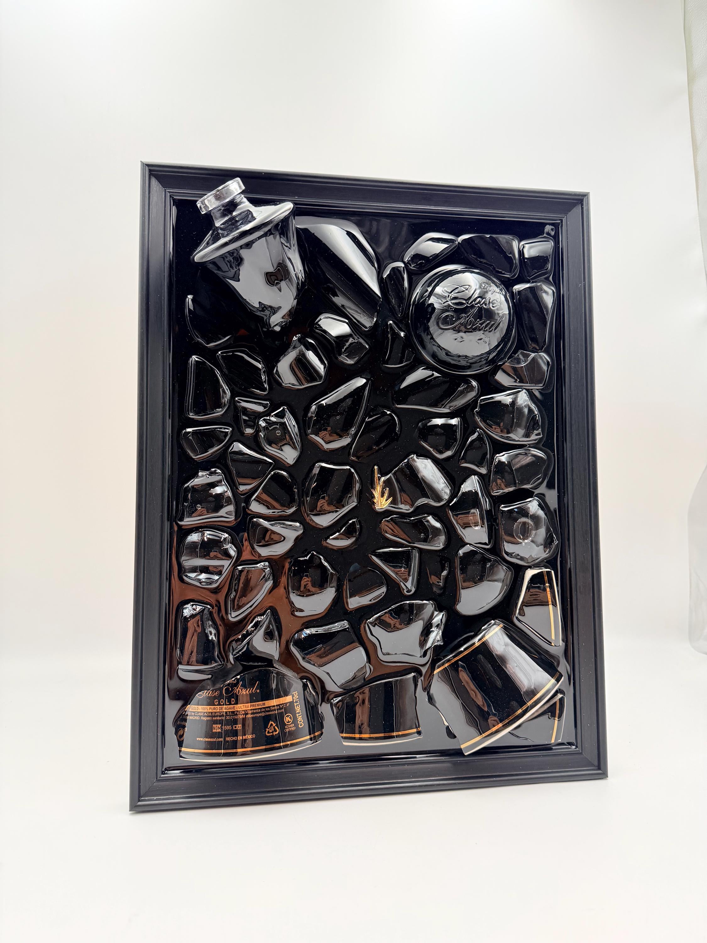 Clase Azul Black Gold Broken Bottle Art Epoxy Wall Decor