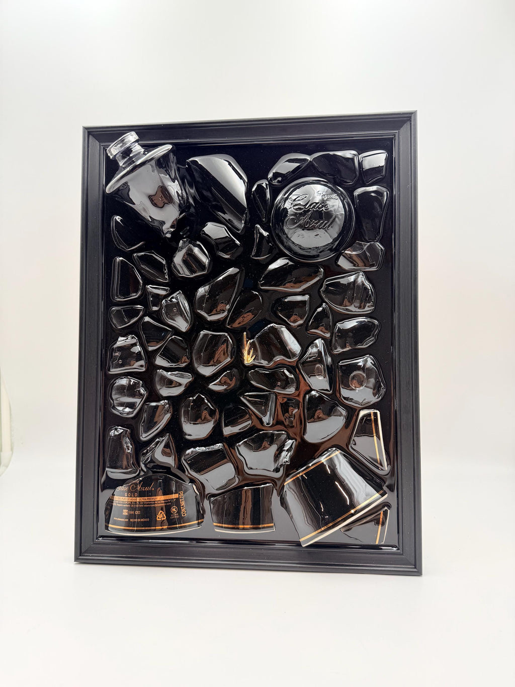 Clase Azul Black Gold Broken Bottle Art Epoxy Wall Decor