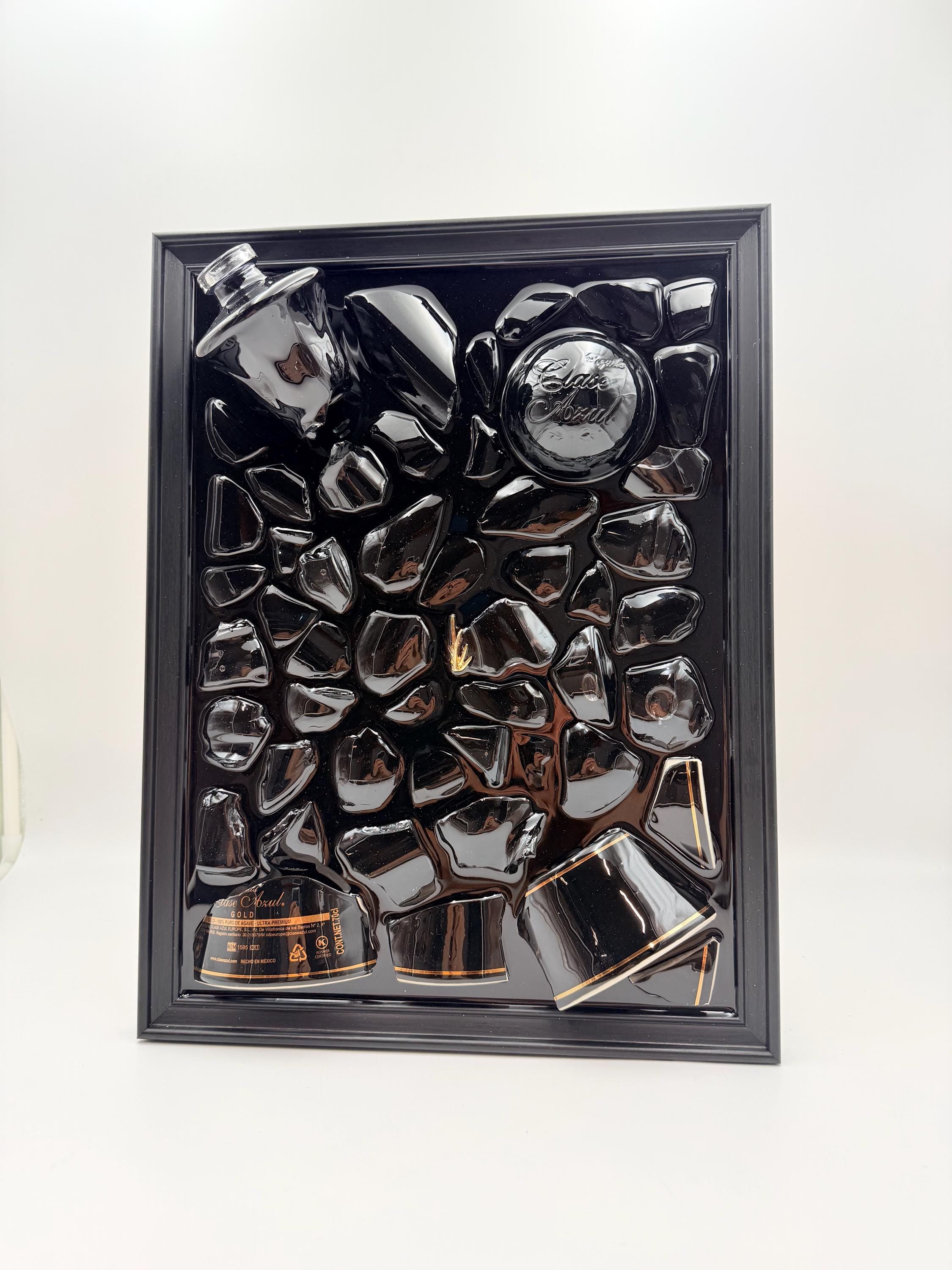 Clase Azul Black Gold Broken Bottle Art Epoxy Wall Decor