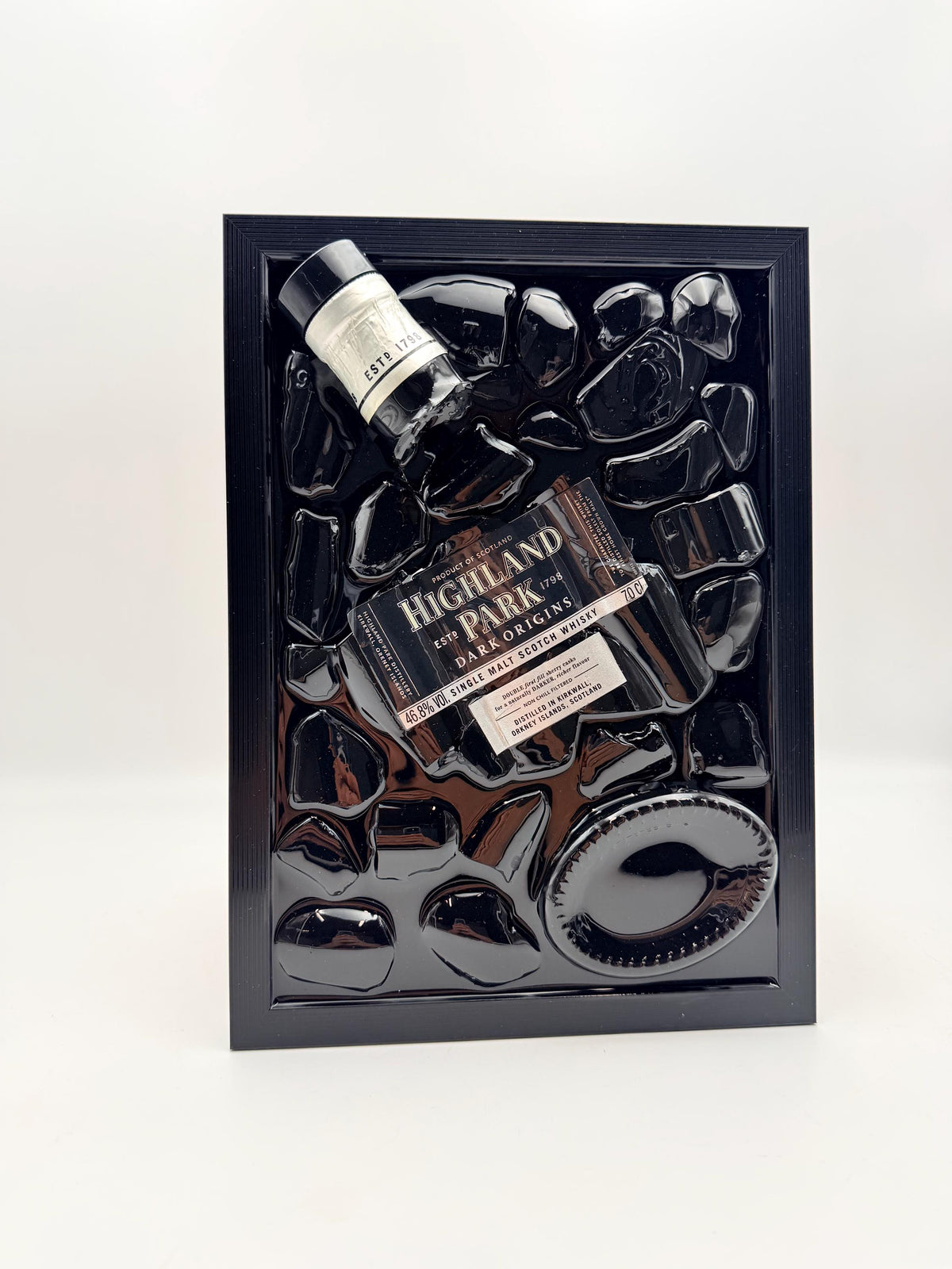 Highland Park Dark Origins Epoxy Broken Bottle Art Resin Bar Decor