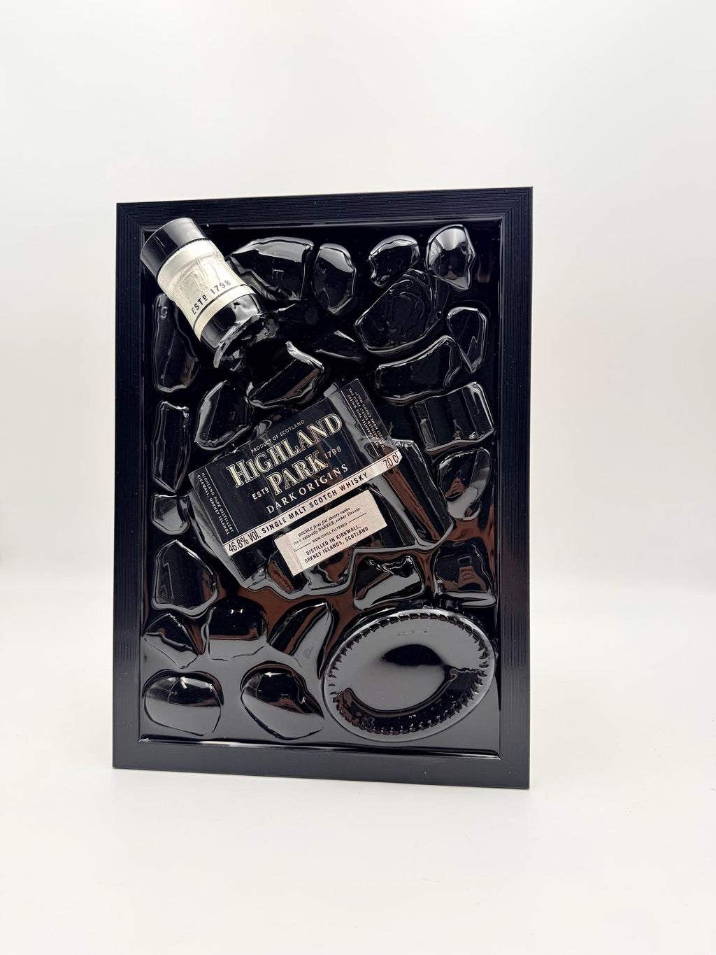 Highland Park Dark Origins Epoxy Broken Bottle Art Resin Bar Decor