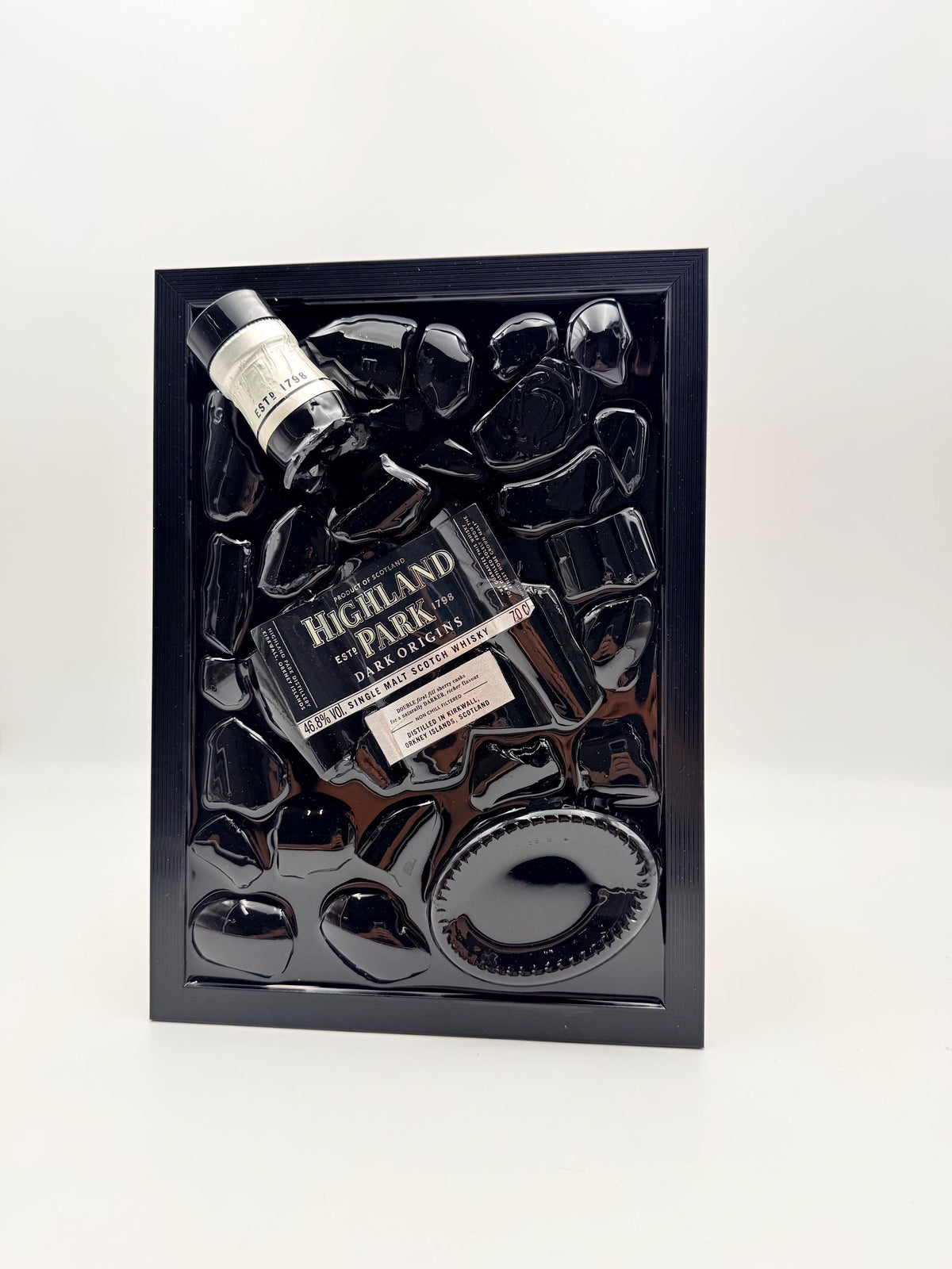 Highland Park Dark Origins Epoxy Broken Bottle Art Resin Bar Decor